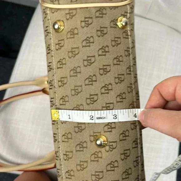 Vintage Dooney & Bourke Buckle Satchel Tote Bag Purse DB Signature Leather Trim - Picture 13 of 16